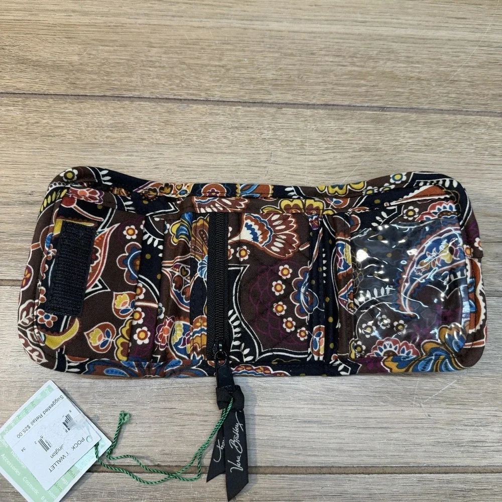 Vera Bradley Trifold Wallet Brown Kensington Pattern Hook & Loop Closure Retired